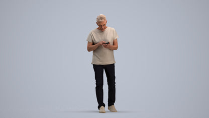 photogrammetry 3D senior man casual walking, realistic human model archviz FBX, standing pose render