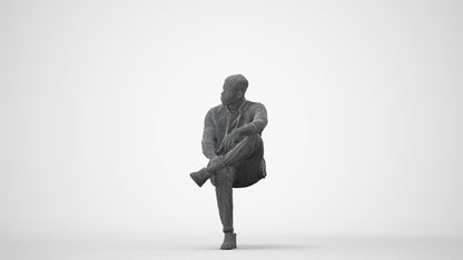 scanned 3D man casual sitting, photogrammetry people for Enscape and V-Ray, square thumbnail