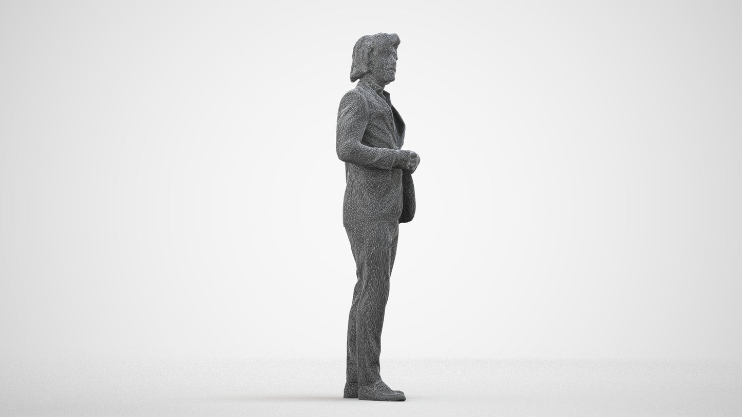 photogrammetry 3D man business, realistic human model archviz FBX, wireframe side view