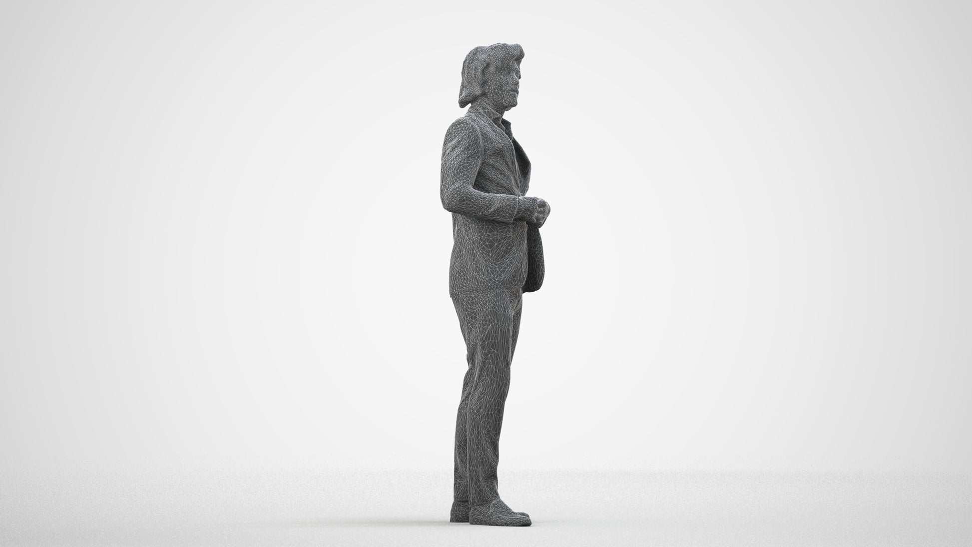 photogrammetry 3D man business, realistic human model archviz FBX, wireframe side view