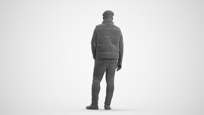 3D scanned man standing casual, photorealistic archviz people for Enscape and SketchUp, wireframe front view