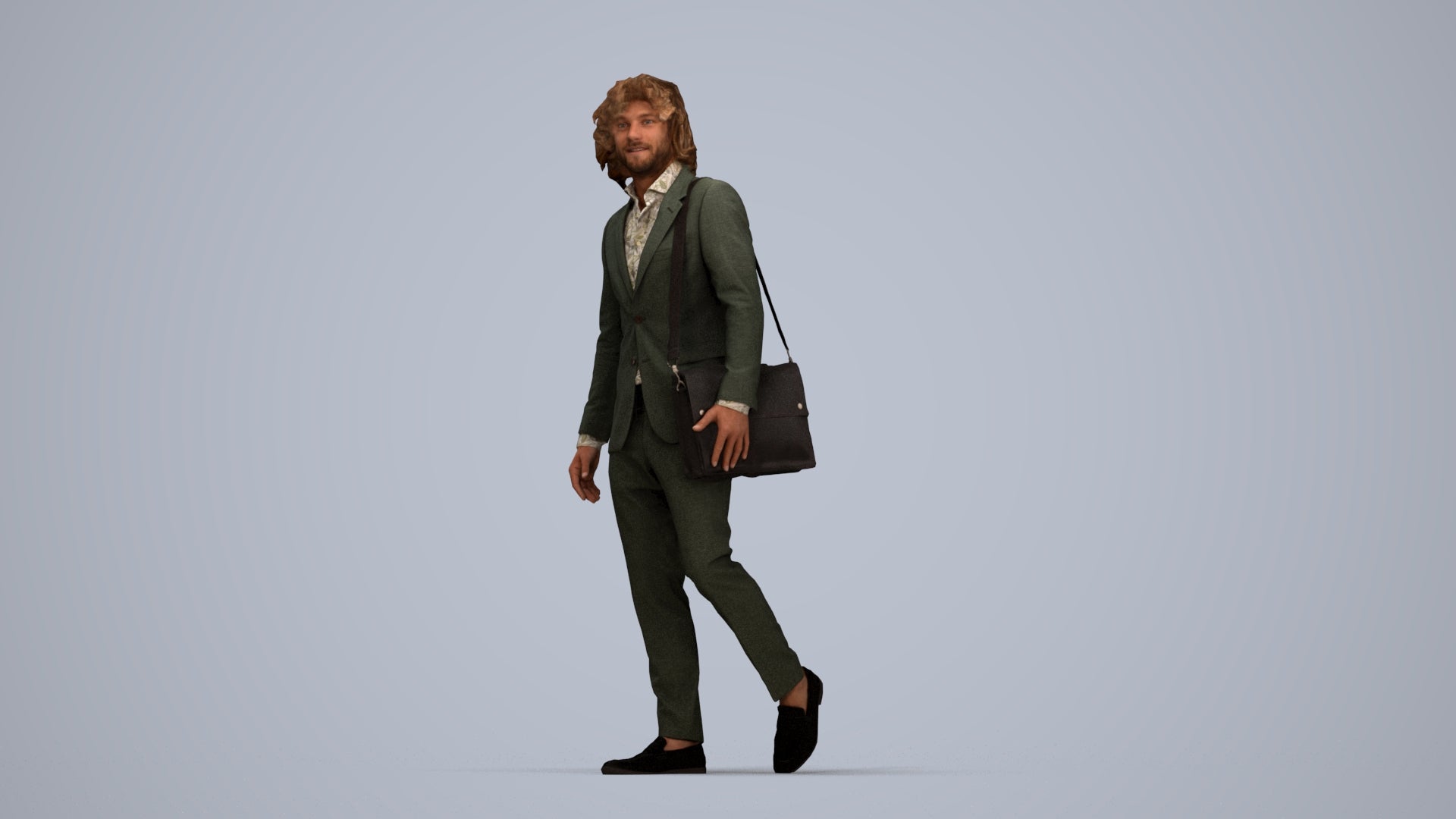 realistic 3D man business walking, scanned archviz people for Blender and 3ds Max, top-down view render