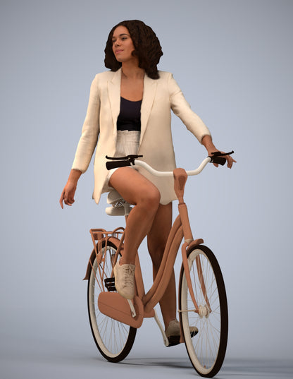 3D scanned woman cycling business, photorealistic archviz people for Enscape and SketchUp