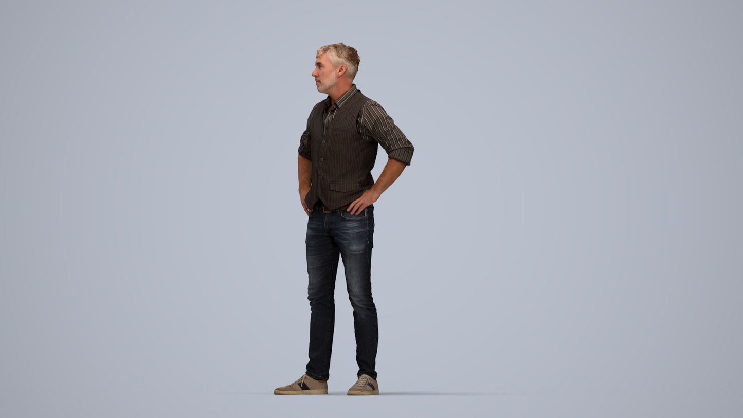 realistic 3D man casual standing, scanned archviz people for Blender and 3ds Max, top-down view render