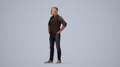 realistic 3D man casual standing, scanned archviz people for Blender and 3ds Max, top-down view render