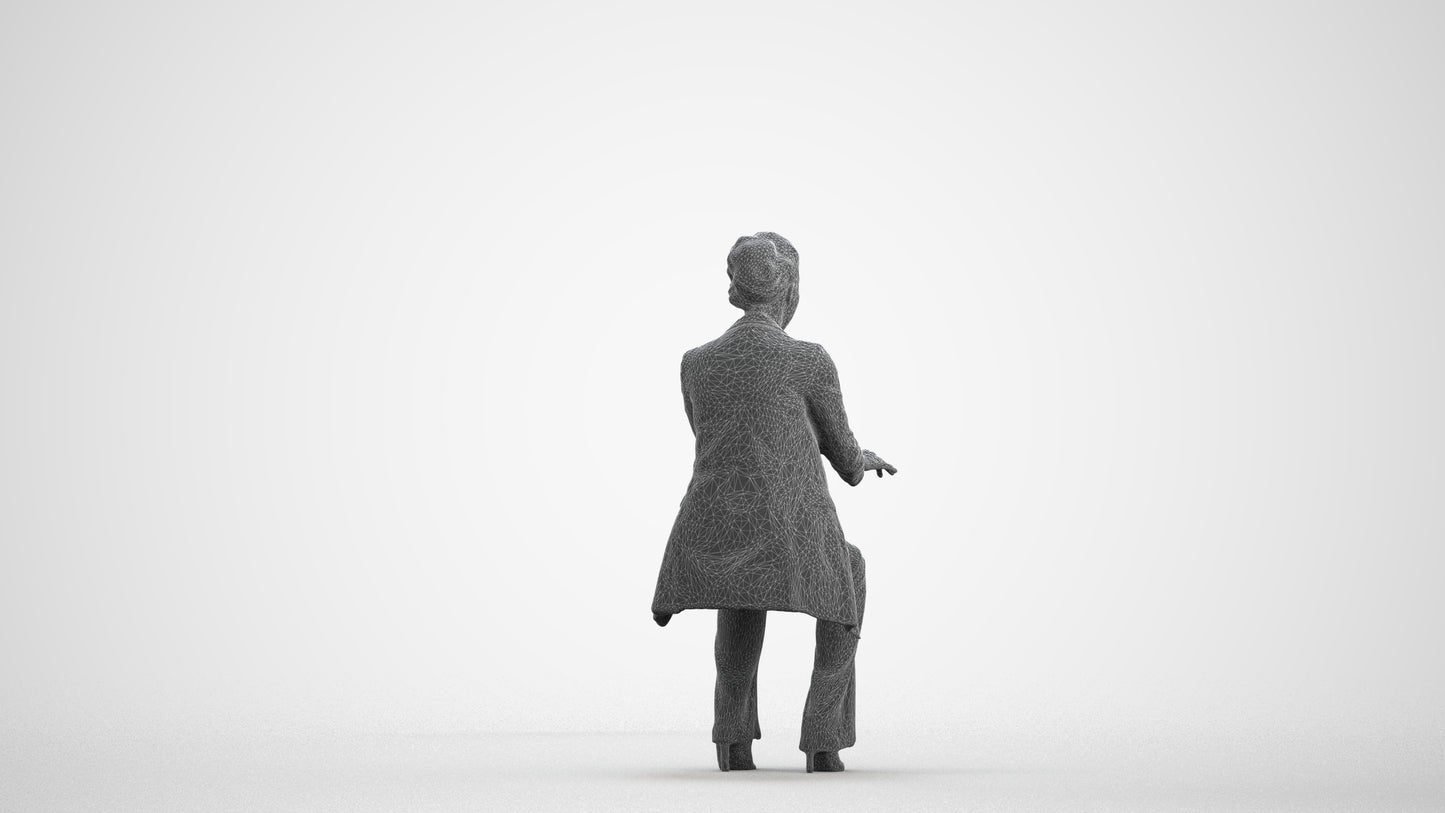 realistic 3D woman business sitting, scanned archviz people for Blender and 3ds Max, wireframe front view