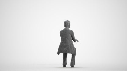 realistic 3D woman business sitting, scanned archviz people for Blender and 3ds Max, wireframe front view