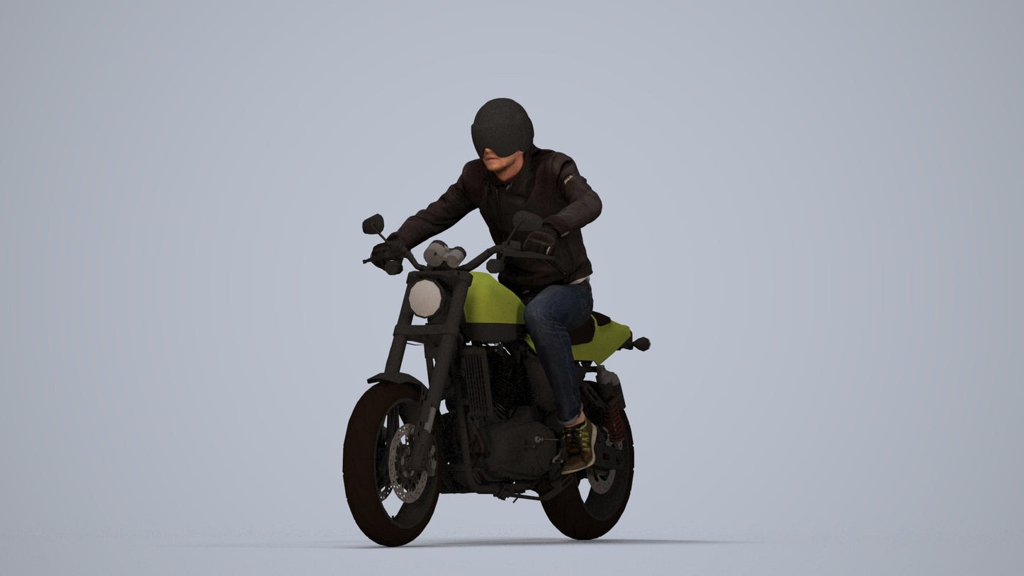 3D people model man casual cycling, scanned human for 3ds Max rendering, top-down view render