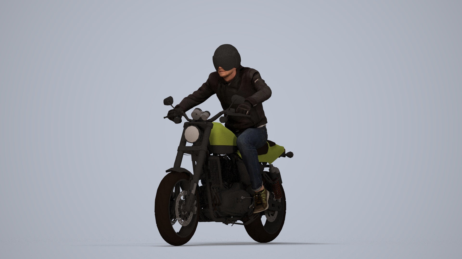 3D people model man casual cycling, scanned human for 3ds Max rendering, top-down view render
