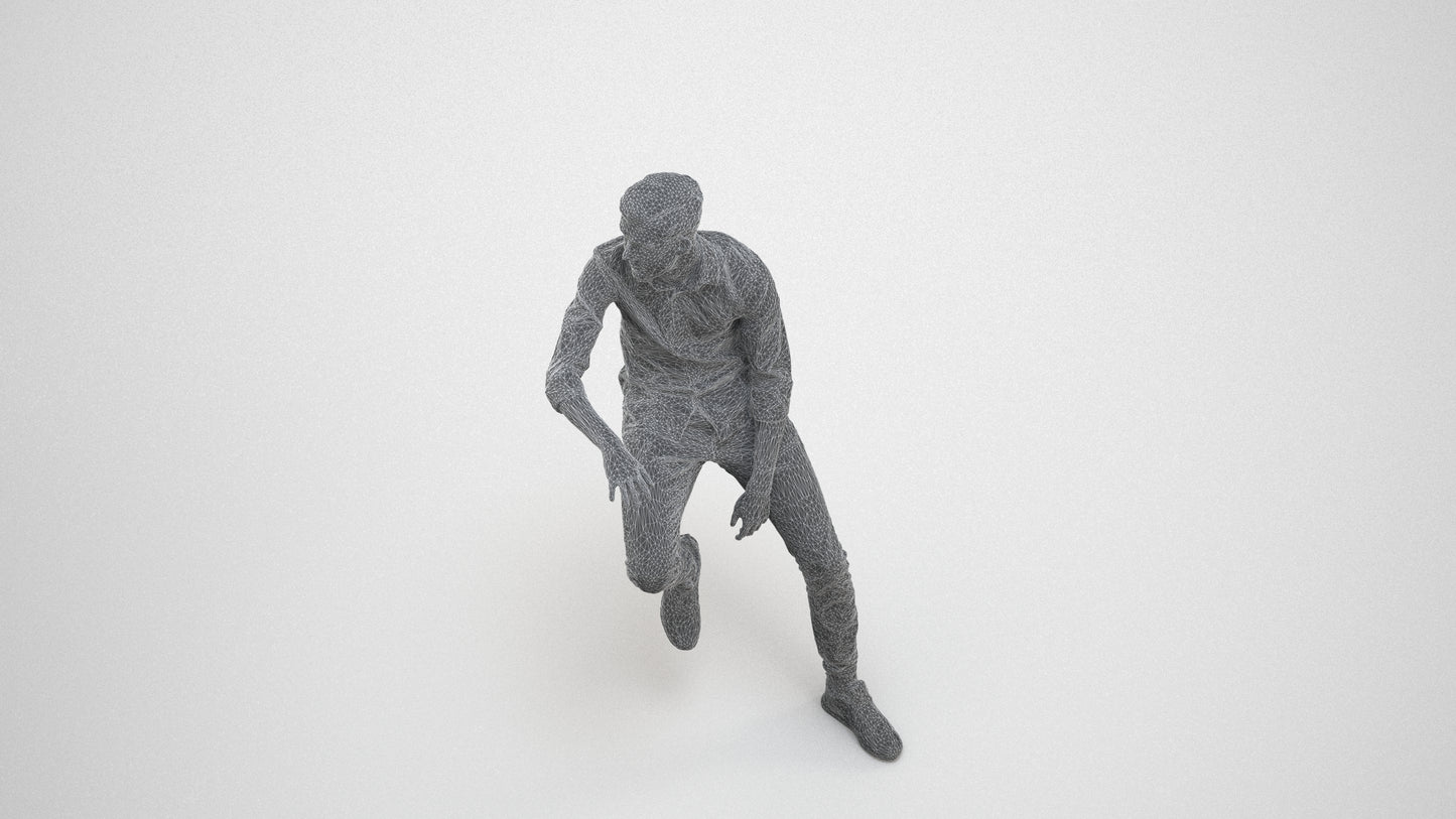 realistic 3D people man casual sitting, render-ready for V-Ray and Corona, FBX OBJ, wireframe three-quarter view