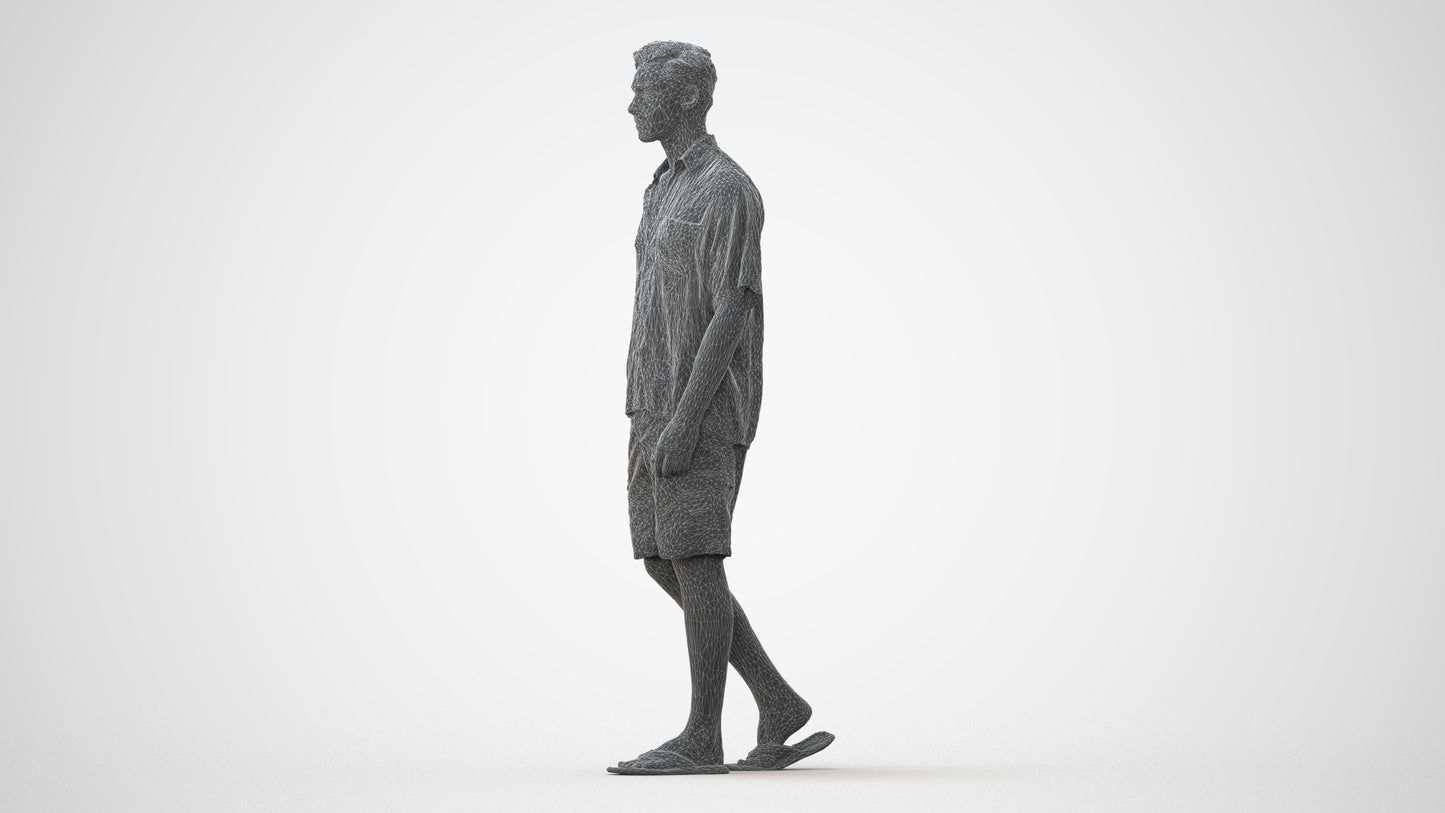 scanned 3D man casual walking, photogrammetry people for Enscape and V-Ray, square thumbnail