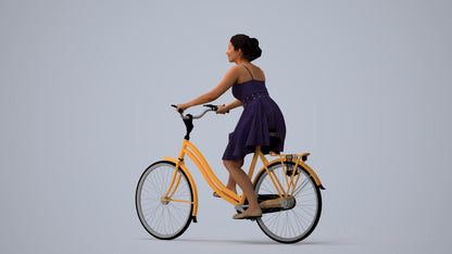 realistic 3D human woman formal cycling, archviz people FBX OBJ for Blender, three-quarter view render