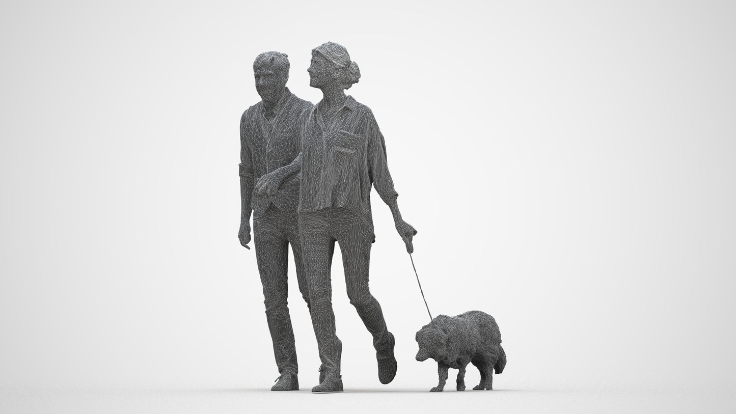 realistic 3D human woman casual couple, archviz people FBX OBJ for Blender, wireframe back view