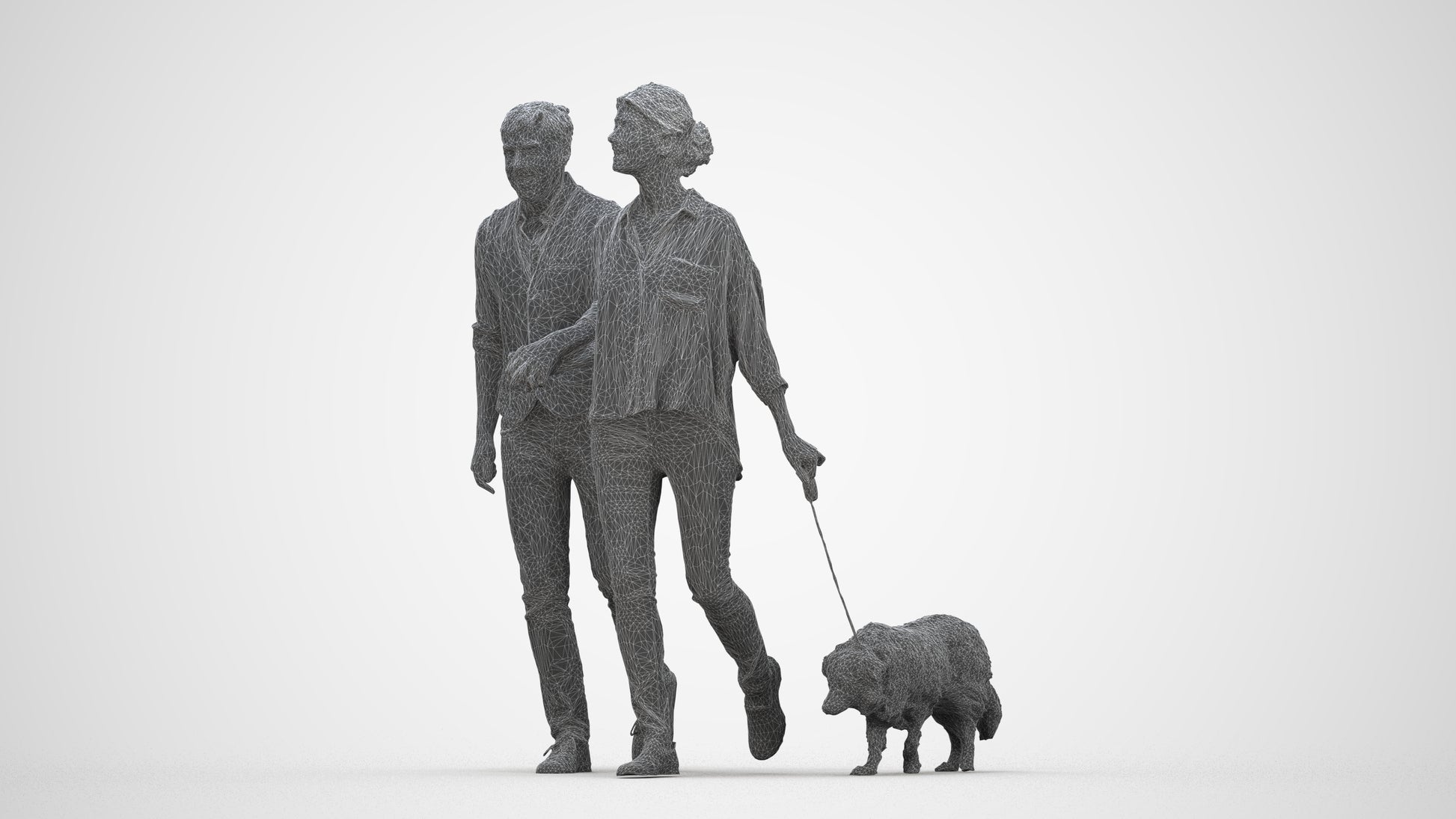 realistic 3D human woman casual couple, archviz people FBX OBJ for Blender, wireframe back view