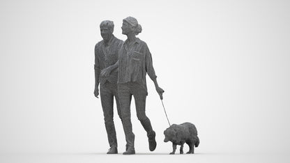 realistic 3D human woman casual couple, archviz people FBX OBJ for Blender, wireframe back view