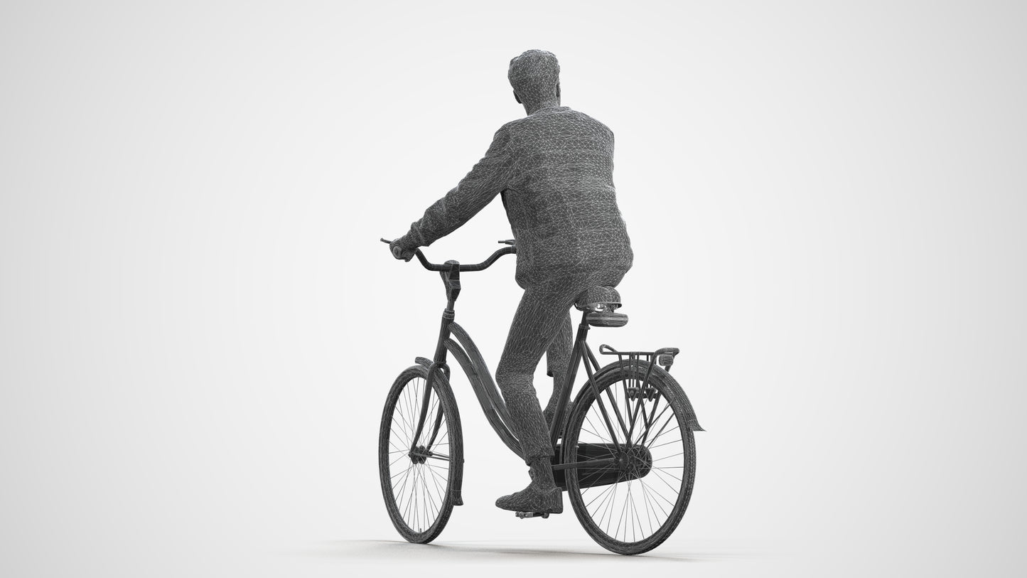 scanned 3D man casual cycling, photogrammetry people for Enscape and V-Ray, wireframe front view