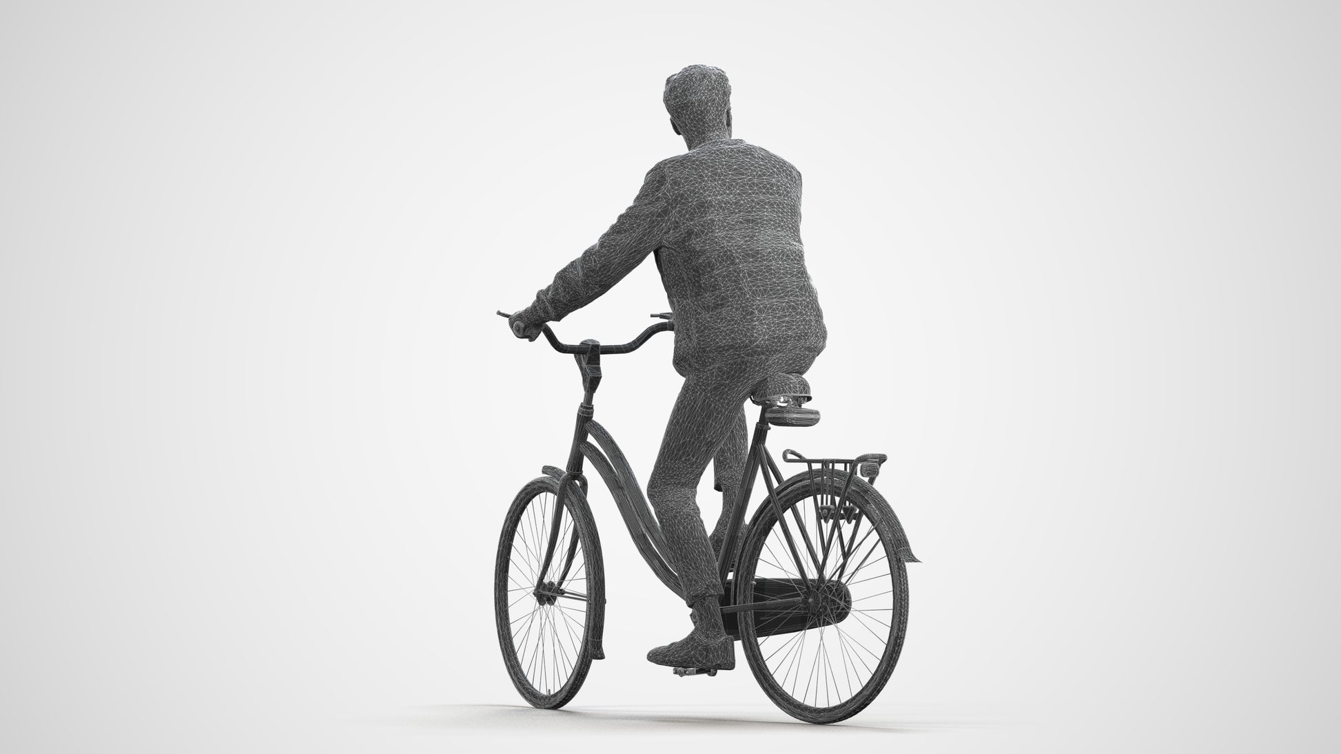 scanned 3D man casual cycling, photogrammetry people for Enscape and V-Ray, wireframe front view