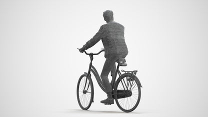 scanned 3D man casual cycling, photogrammetry people for Enscape and V-Ray, wireframe front view
