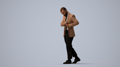 realistic 3D human man business walking, archviz people FBX OBJ for Blender, three-quarter view render