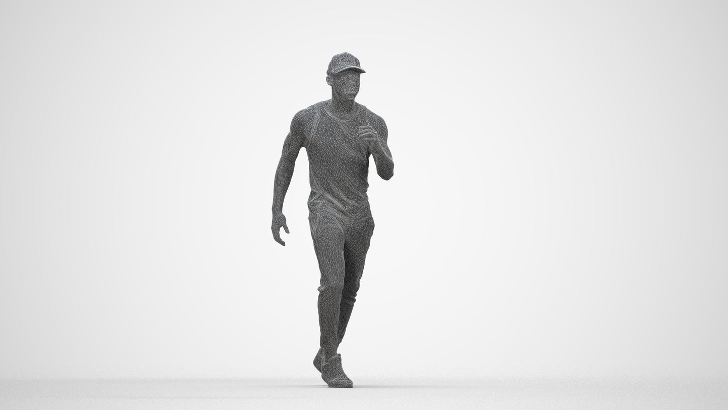 photogrammetry 3D man casual walking, realistic human model archviz FBX, wireframe back view