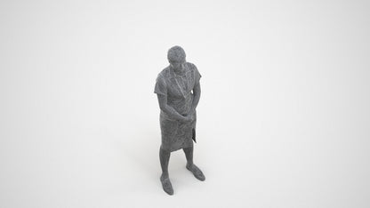 3D scanned woman hospitality, photorealistic archviz people for Enscape and SketchUp, wireframe three-quarter view