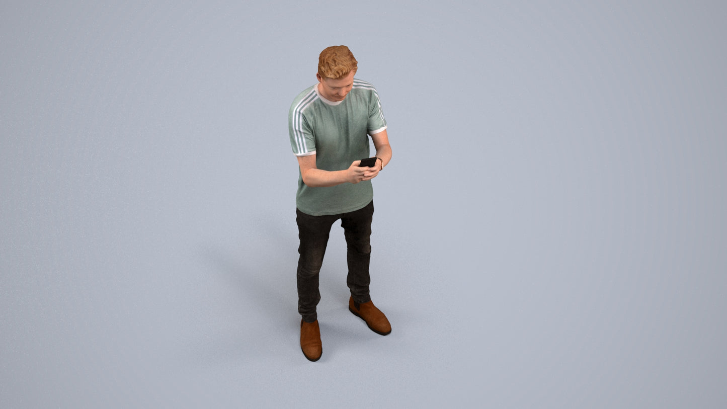 scanned 3D man casual standing, photogrammetry people for Enscape and V-Ray, back view render