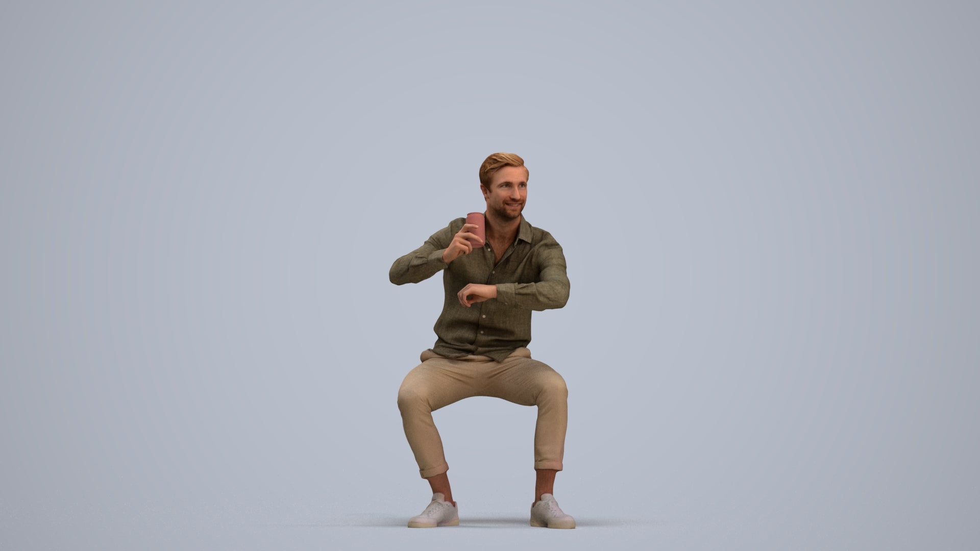 realistic 3D human man casual sitting, archviz people FBX OBJ for Blender, standing pose render