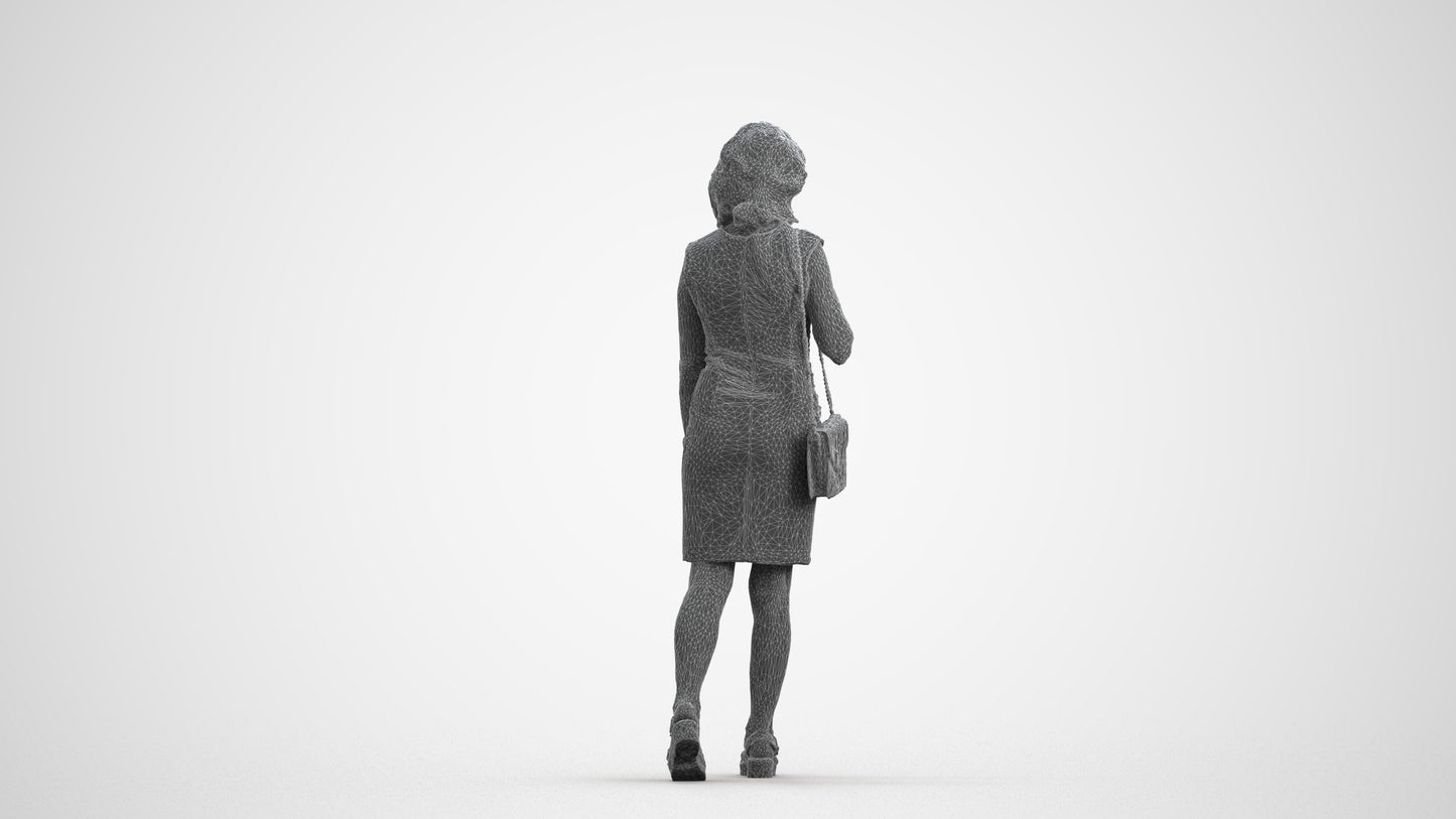 realistic 3D people woman business walking, render-ready for V-Ray and Corona, FBX OBJ, wireframe front view