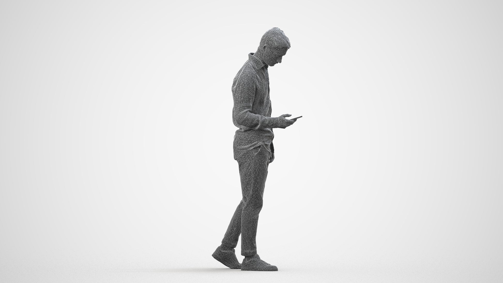 realistic 3D human man casual walking, archviz people FBX OBJ for Blender, wireframe side view