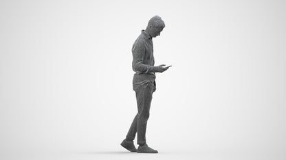 realistic 3D human man casual walking, archviz people FBX OBJ for Blender, wireframe side view