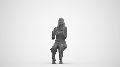 3D people model woman casual sitting, scanned human for 3ds Max rendering, three-quarter front view render