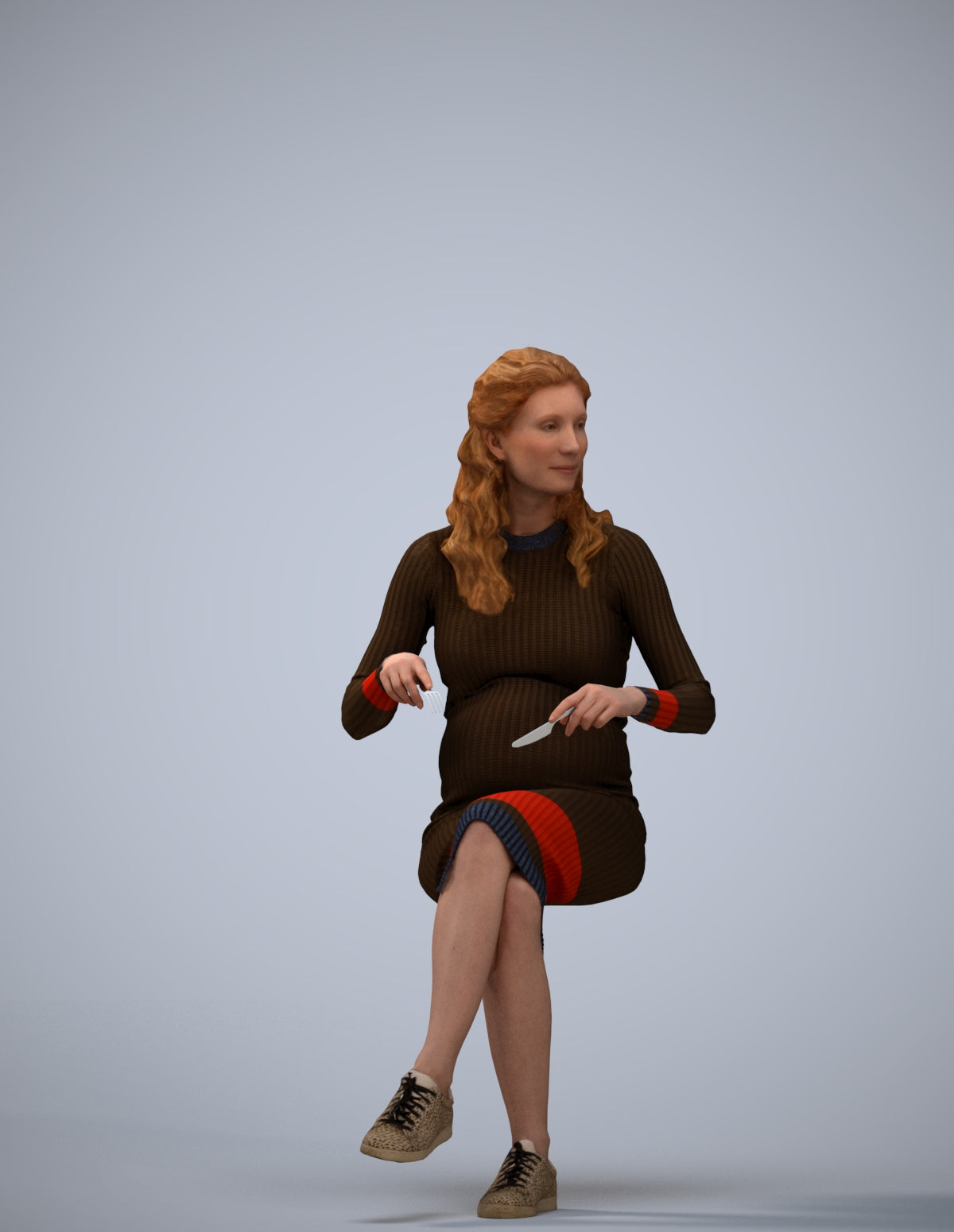 3D people model woman casual sitting, scanned human for 3ds Max rendering