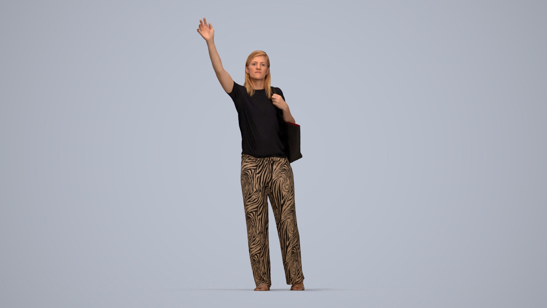 3D scanned woman standing casual, photorealistic archviz people for Enscape and SketchUp, top-down view render