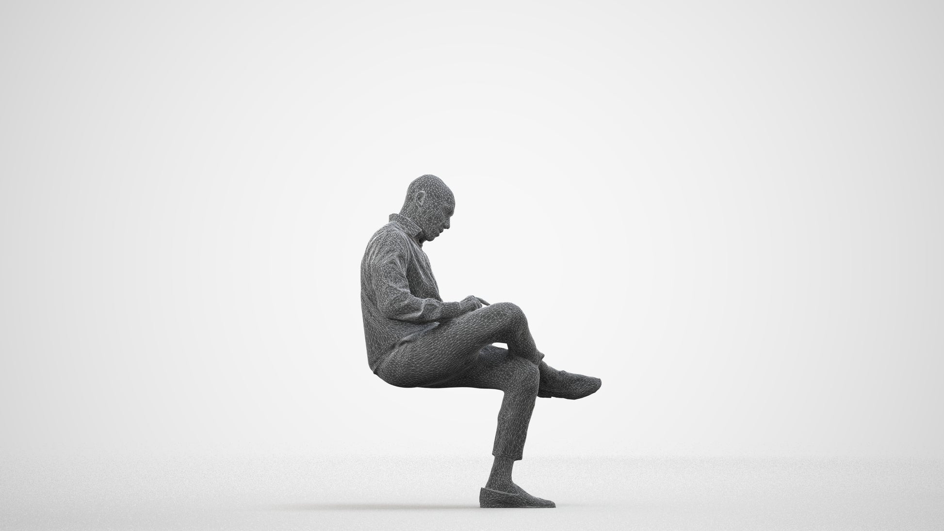 photogrammetry 3D man business kids, realistic human model archviz FBX, wireframe side view