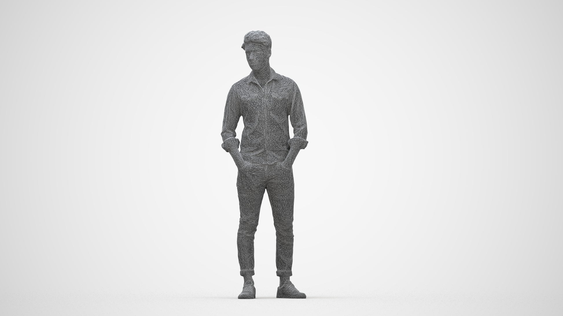 3D scanned man mix casual, photorealistic archviz people for Enscape and SketchUp, wireframe back view
