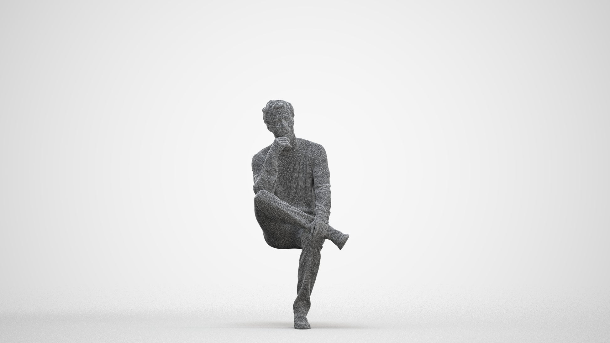 3D people model man casual sitting, scanned human for 3ds Max rendering, three-quarter front view render