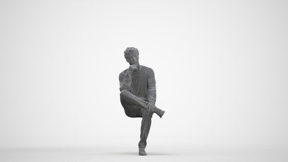 3D people model man casual sitting, scanned human for 3ds Max rendering, three-quarter front view render