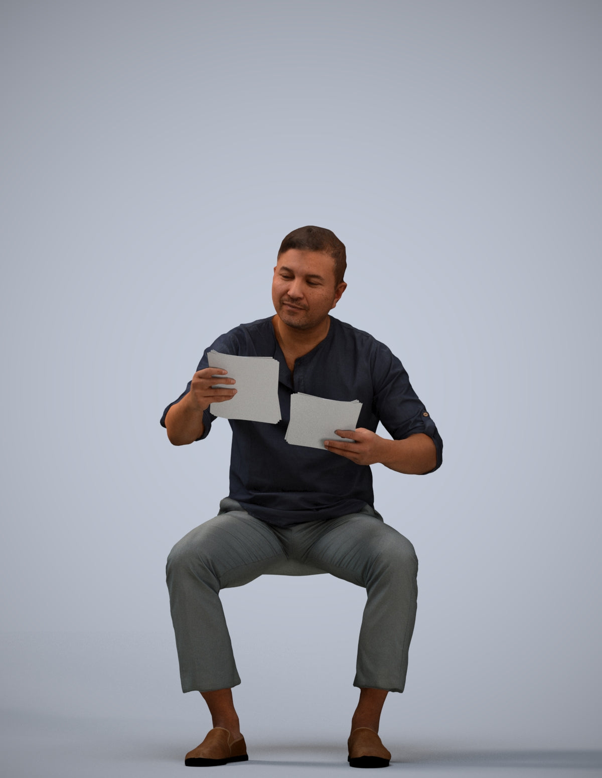 realistic 3D man casual sitting, scanned archviz people for Blender and 3ds Max