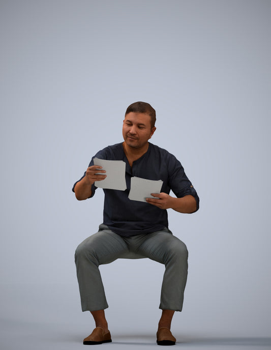 realistic 3D man casual sitting, scanned archviz people for Blender and 3ds Max