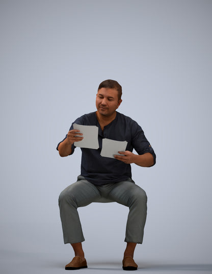 realistic 3D man casual sitting, scanned archviz people for Blender and 3ds Max