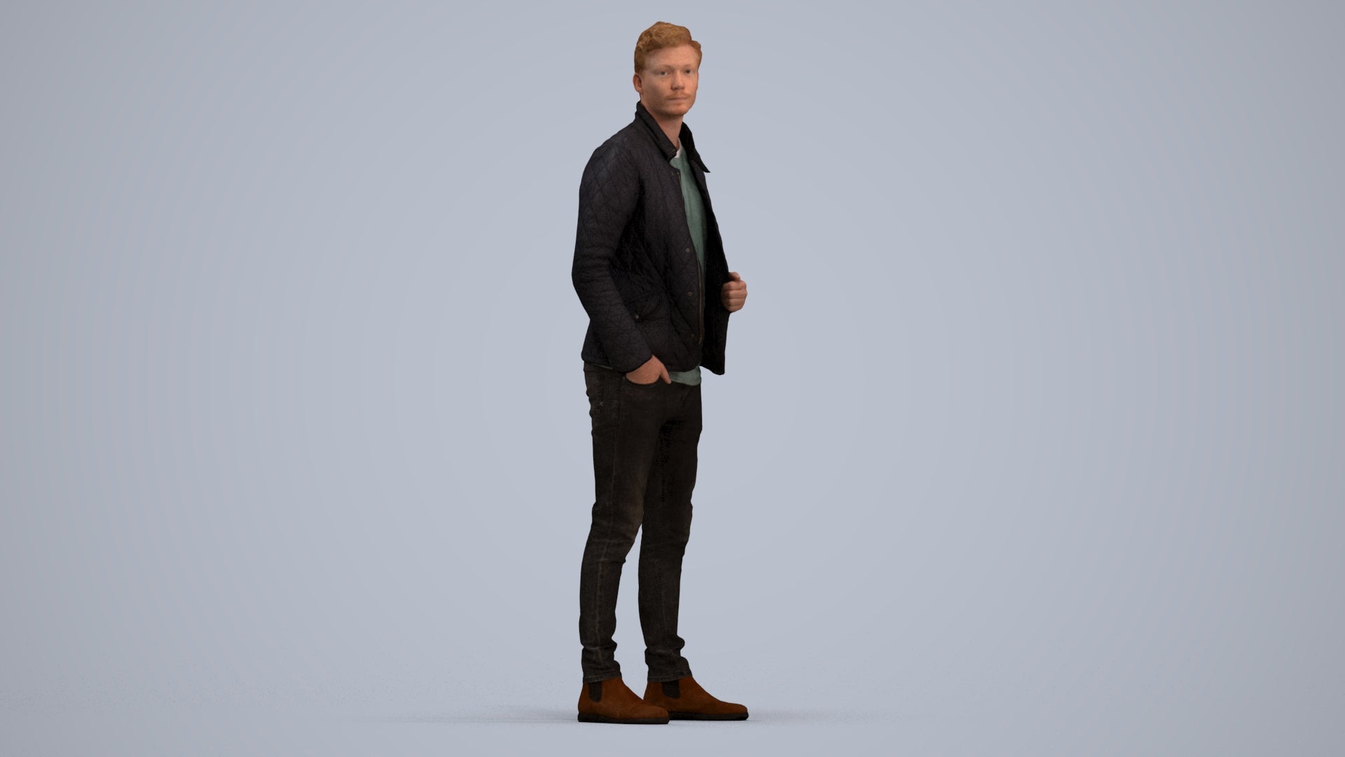 3D people model man casual business, scanned human for 3ds Max rendering, standing pose render