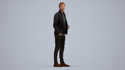 3D people model man casual business, scanned human for 3ds Max rendering, standing pose render