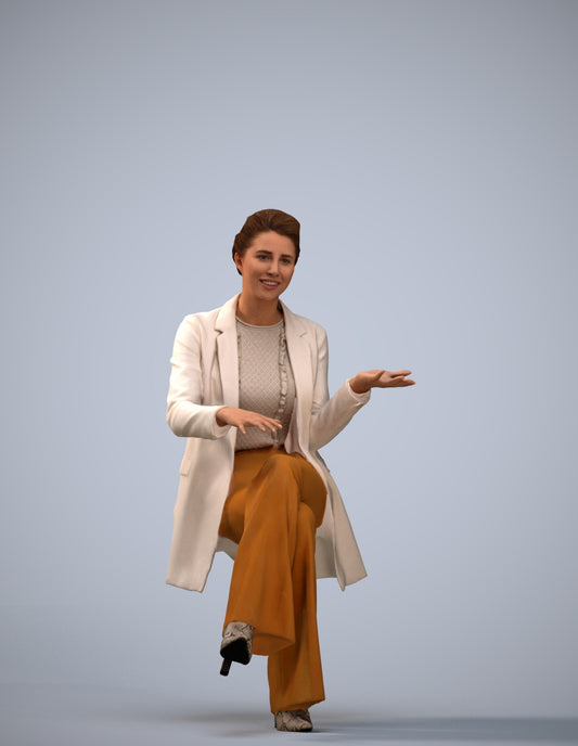 3D scanned woman sitting business, photorealistic archviz people for Enscape and SketchUp