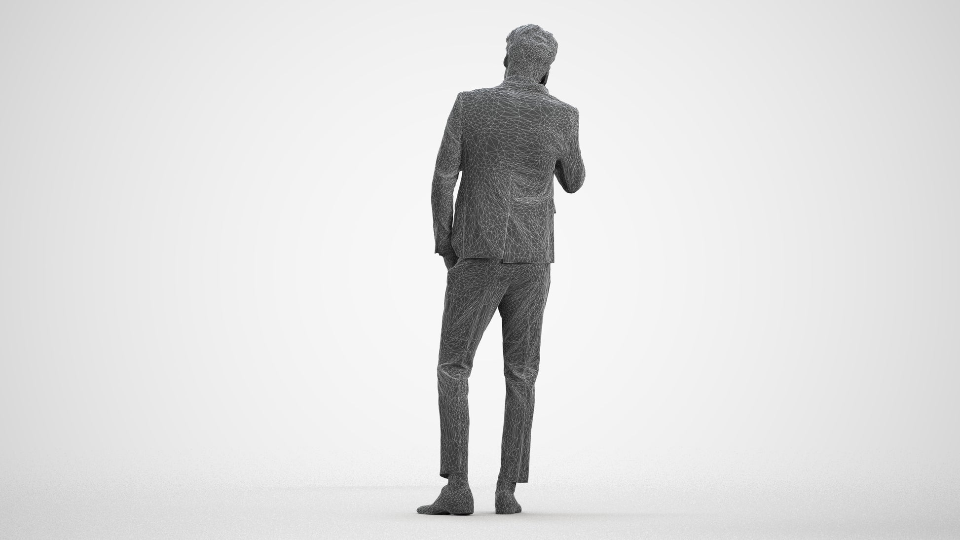 3D human model man business, photogrammetry scanned person for archviz, wireframe front view
