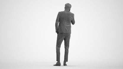 3D human model man business, photogrammetry scanned person for archviz, wireframe front view