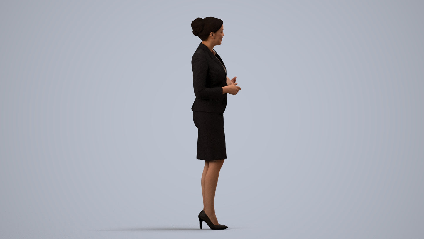 photogrammetry 3D woman hospitality, realistic human model archviz FBX, side view render