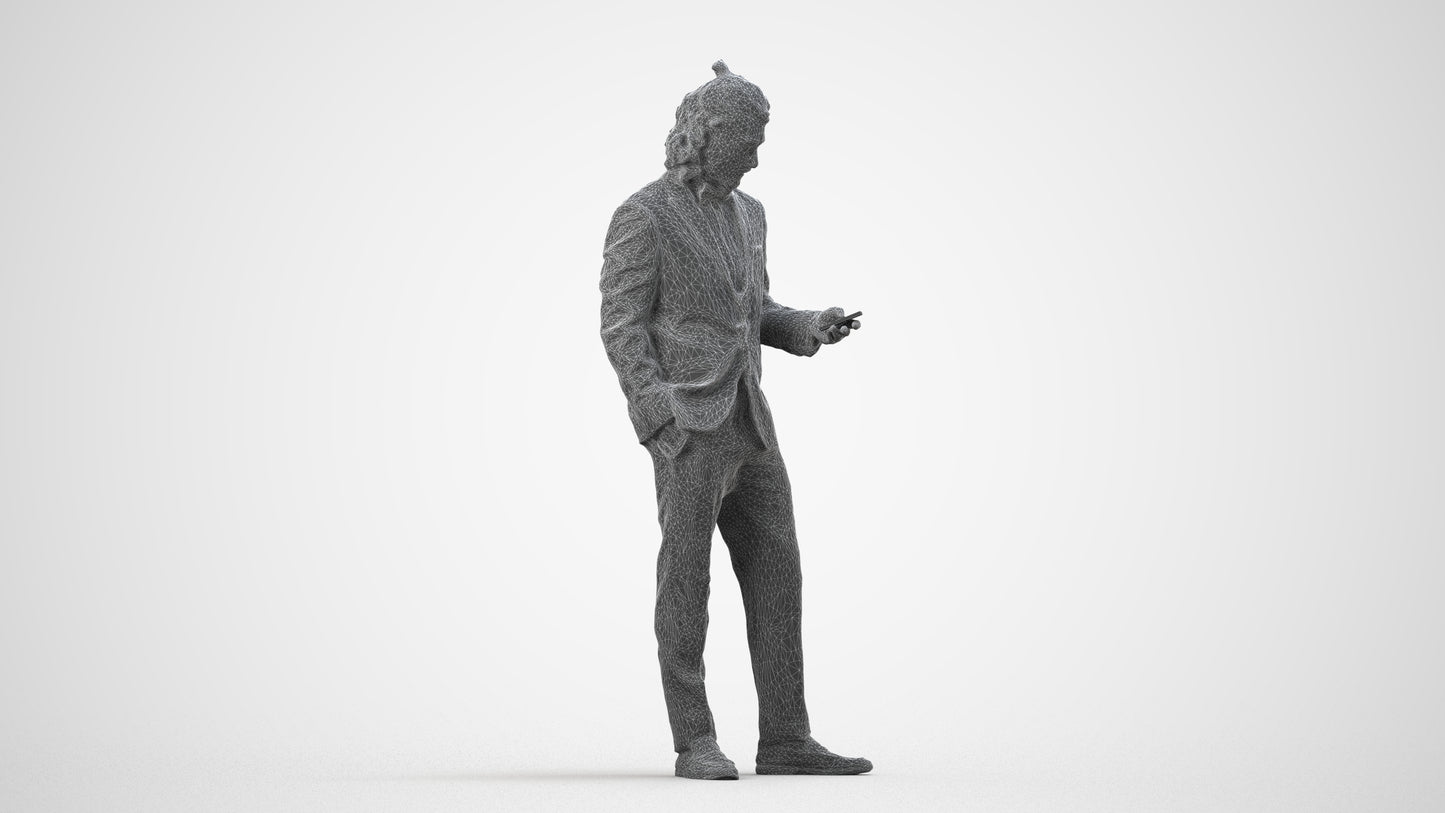 3D people model man formal formalaffairs, scanned human for 3ds Max rendering, wireframe side view