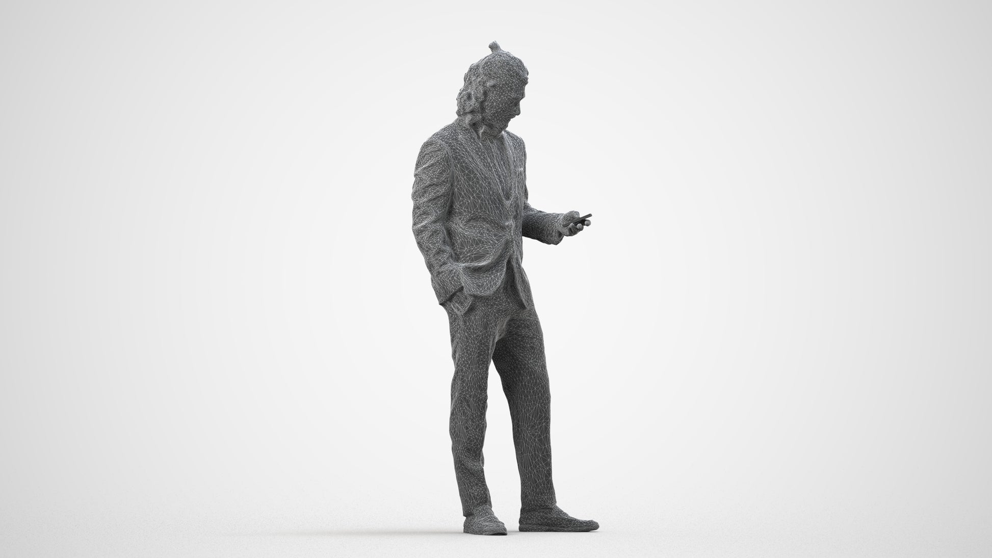 3D people model man formal formalaffairs, scanned human for 3ds Max rendering, wireframe side view