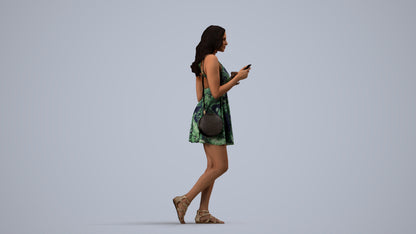 3D people model woman walking, scanned human for 3ds Max rendering, side view render