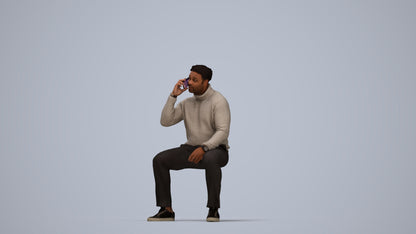 3D human model man casual sitting, photogrammetry scanned person for archviz, top-down view render